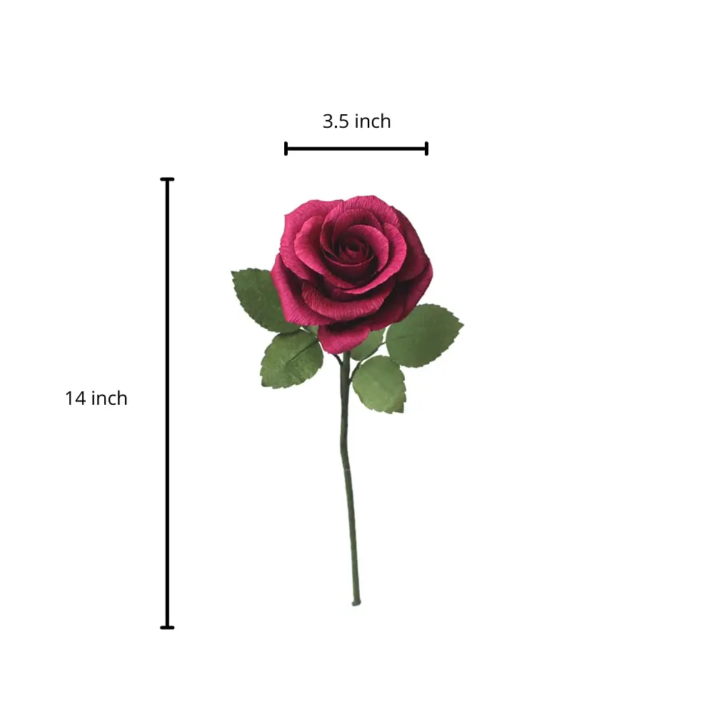 Camellia Bees Paper Rose 1st Wedding for Her Him | Handmade Deep Red Crepe Flower, Anniversary Keepsake (Dark red Burgundy) - view 4