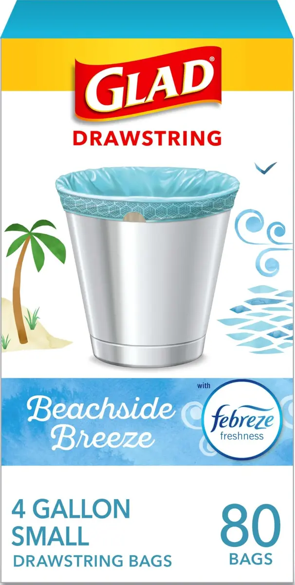 Glad Small Trash Bags 4 Gallon | Odor-Resistant with Febreze Beachside Breeze (70-120 chars) - main product image