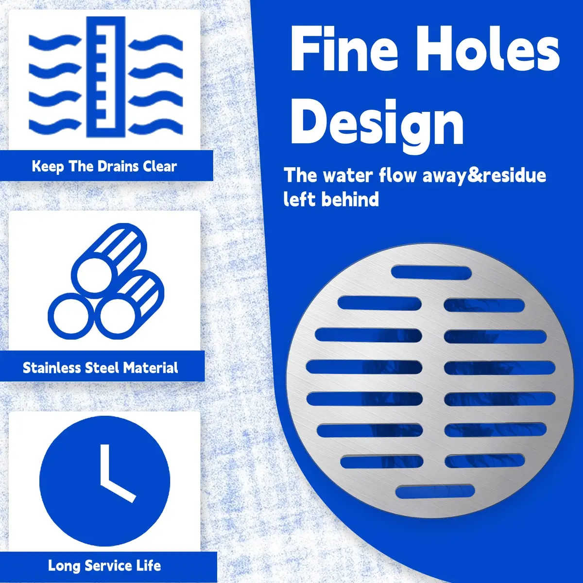 Vonty Round Stainless Steel Floor Drain Cover 6 Inch | Leak-Free Drain Cover with 14 Holes, Silver Tone - view 3