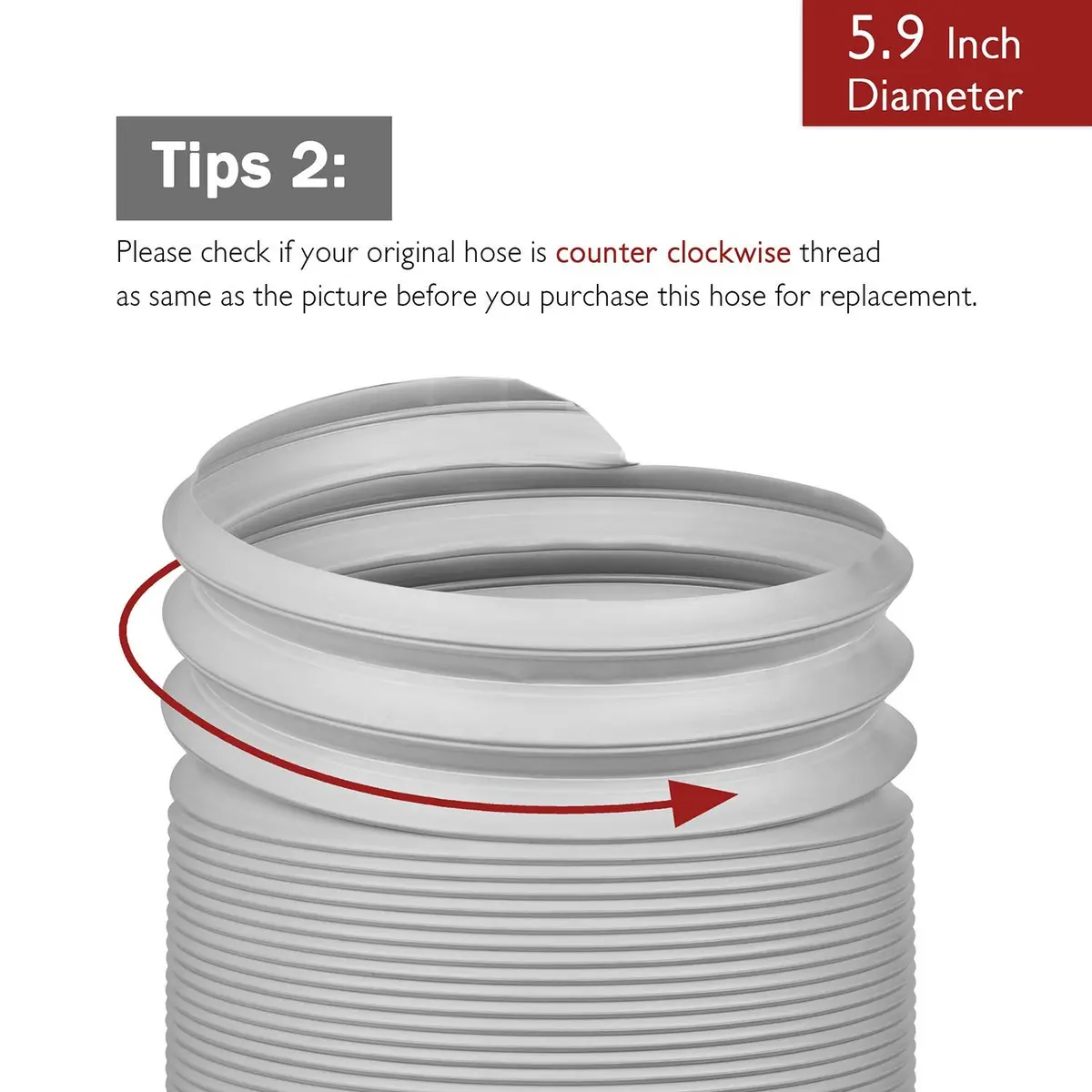 TURBRO Portable Air Conditioner Exhaust Hose 5.9 Inch Diameter 78 Inch Length White | Expandable & Universal Fit - view 4