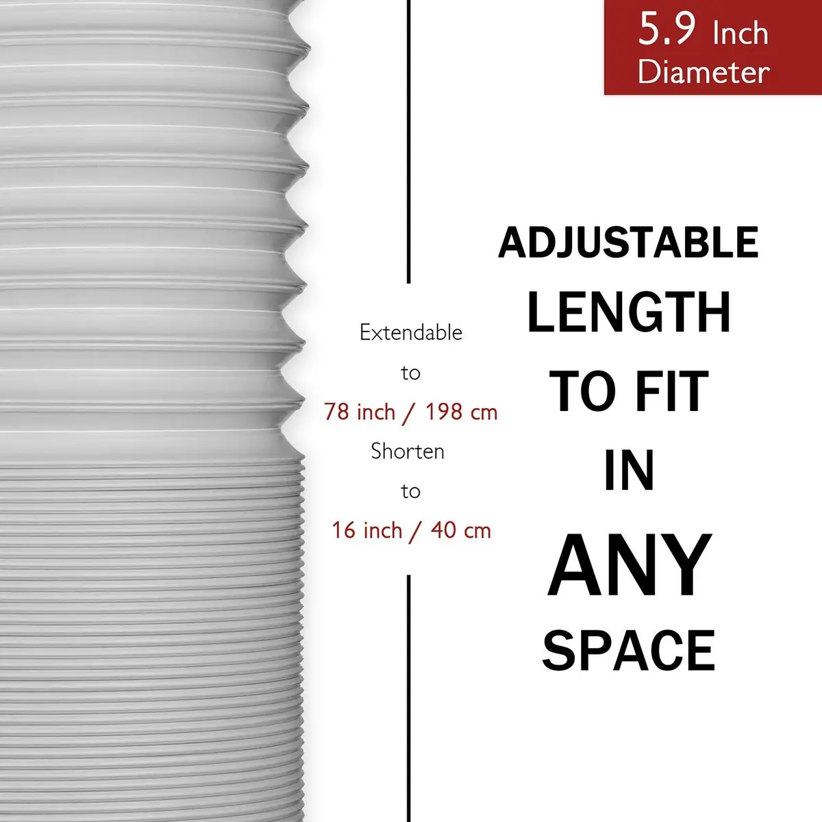 TURBRO Portable Air Conditioner Exhaust Hose 5.9 Inch Diameter 78 Inch Length White | Expandable & Universal Fit - view 7