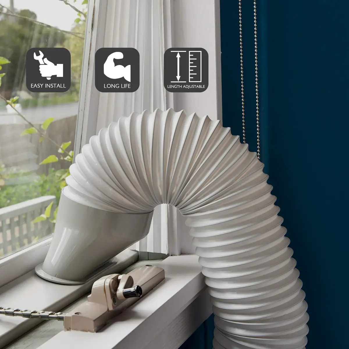 TURBRO Portable Air Conditioner Exhaust Hose 5.9 Inch Diameter 78 Inch Length White | Expandable & Universal Fit - view 8