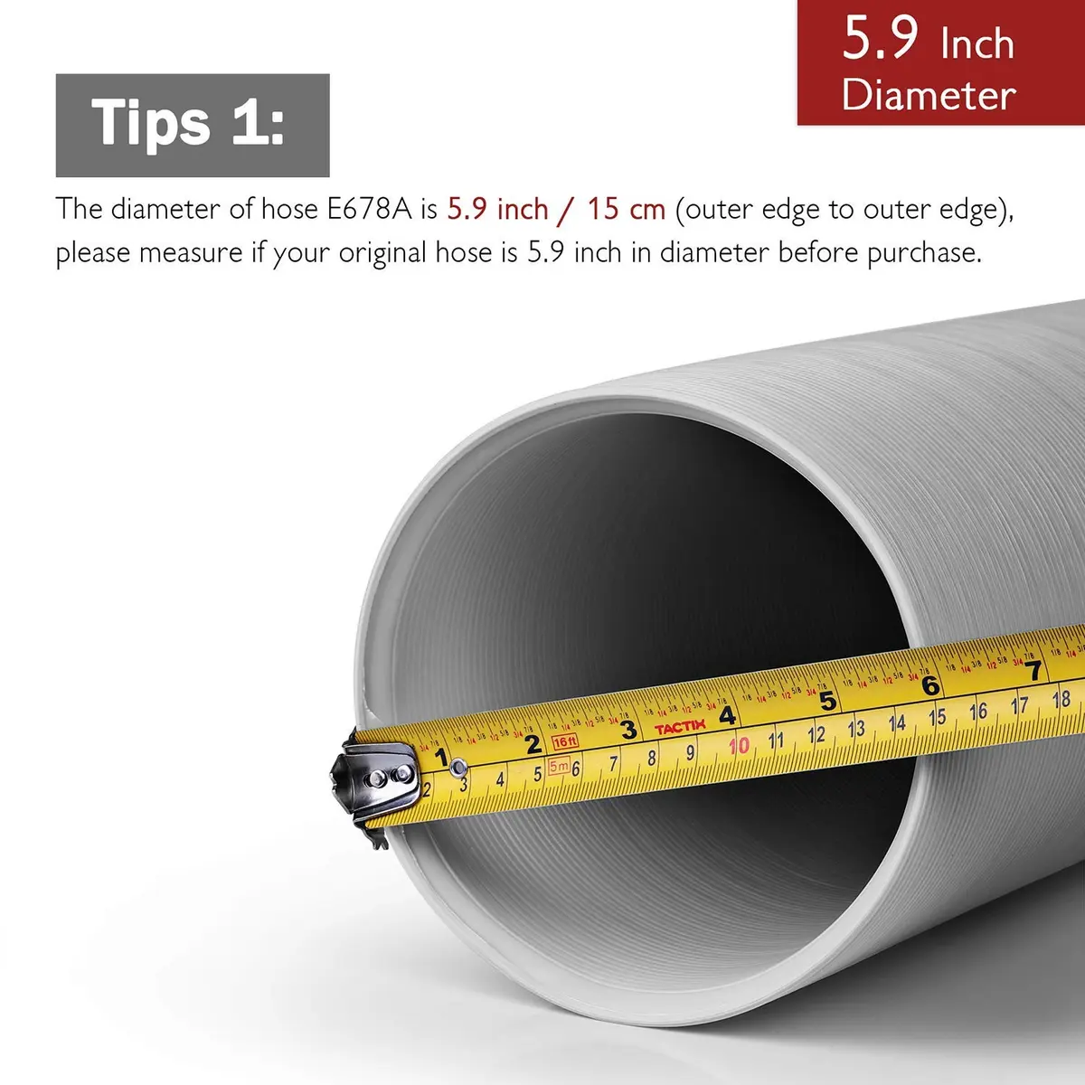 TURBRO Portable Air Conditioner Exhaust Hose 5.9 Inch Diameter 78 Inch Length White | Expandable & Universal Fit - view 3