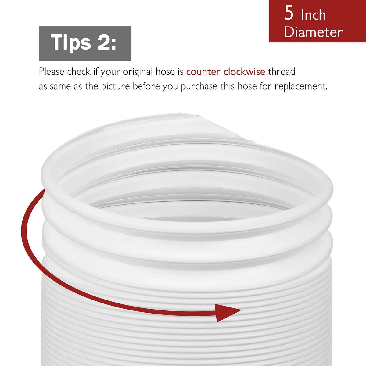 TURBRO Portable Air Conditioner Exhaust Hose, 5" Diameter, 78" Length | Universal, Anti-Clockwise Thread - view 4