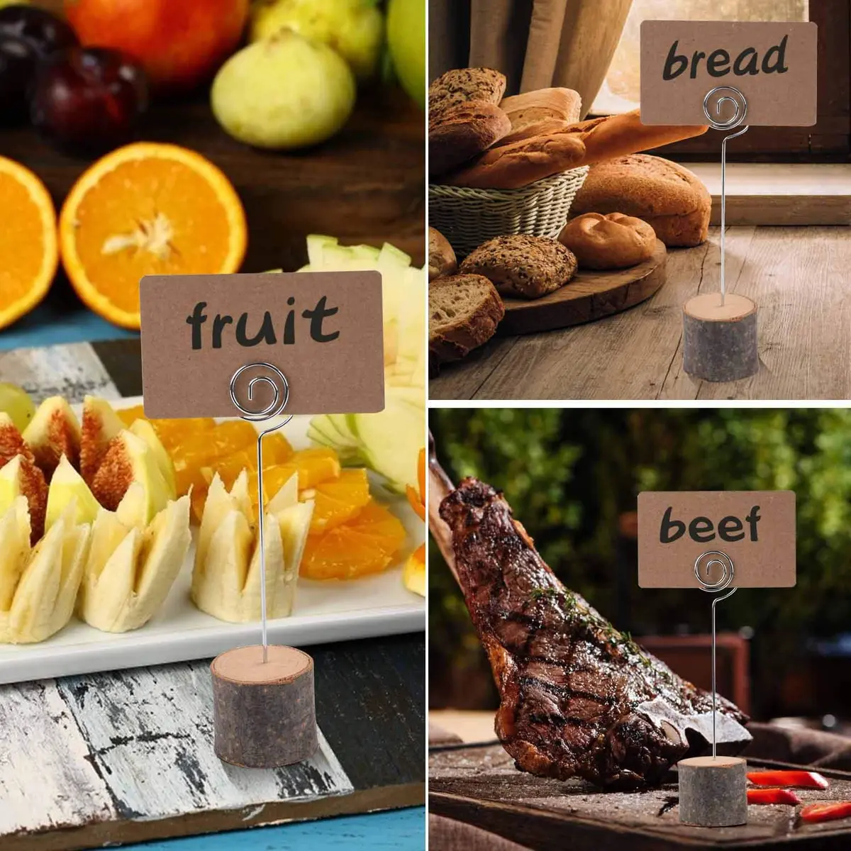 Toncoo 10Pcs Rustic Wood Place Card Holders with Swirl Wire & 20 Kraft Cards | Elegant Table Markers for Weddings & Events - view 4