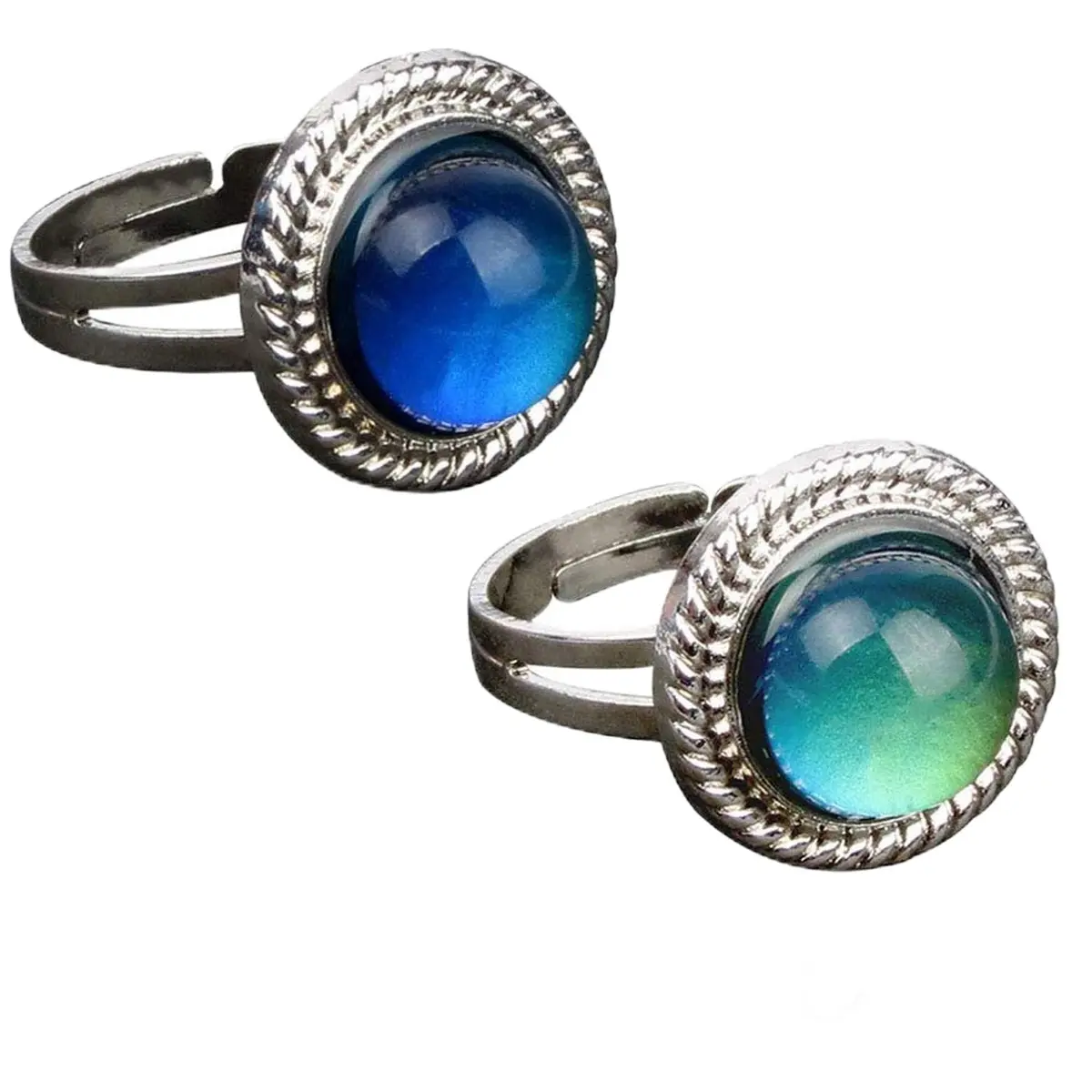 Carykon Adjustable Mood Ring with Color-Changing Glass Stone | Stainless Steel, Retro Style (Pack of 2) - main product image