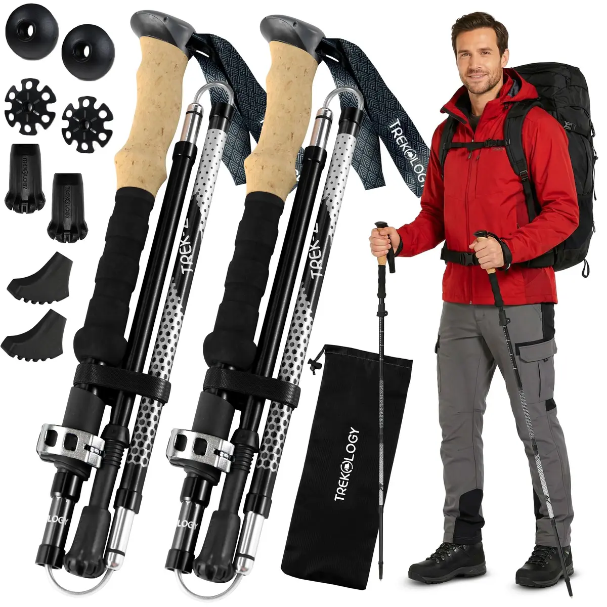 TREKOLOGY Trek-Z Hiking Trekking Poles, 2pc | Adjustable Aluminum Walking Stick for Men & Women - main product image