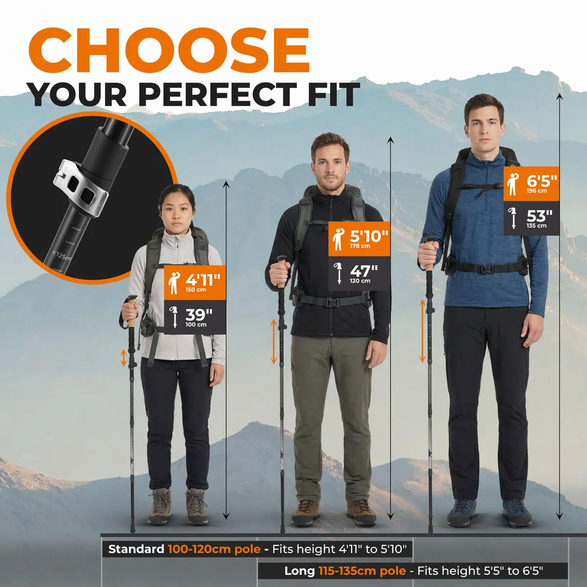 TREKOLOGY Trek-Z Hiking Trekking Poles, 2pc | Adjustable Aluminum Walking Stick for Men & Women - view 5