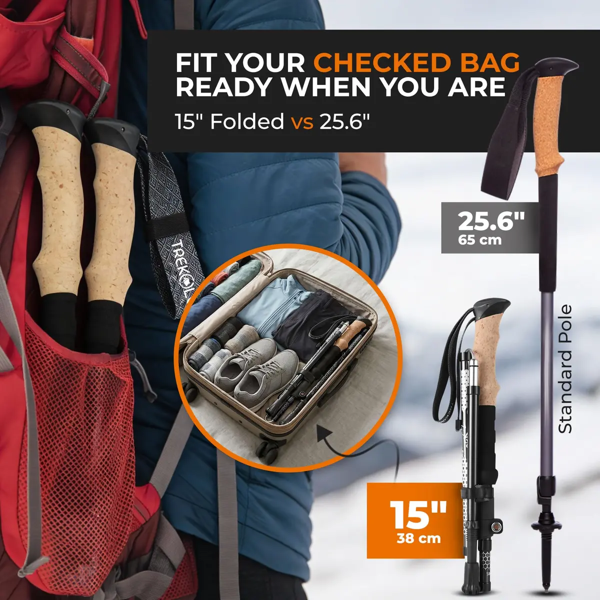 TREKOLOGY Trek-Z Hiking Trekking Poles, 2pc | Adjustable Aluminum Walking Stick for Men & Women - view 2
