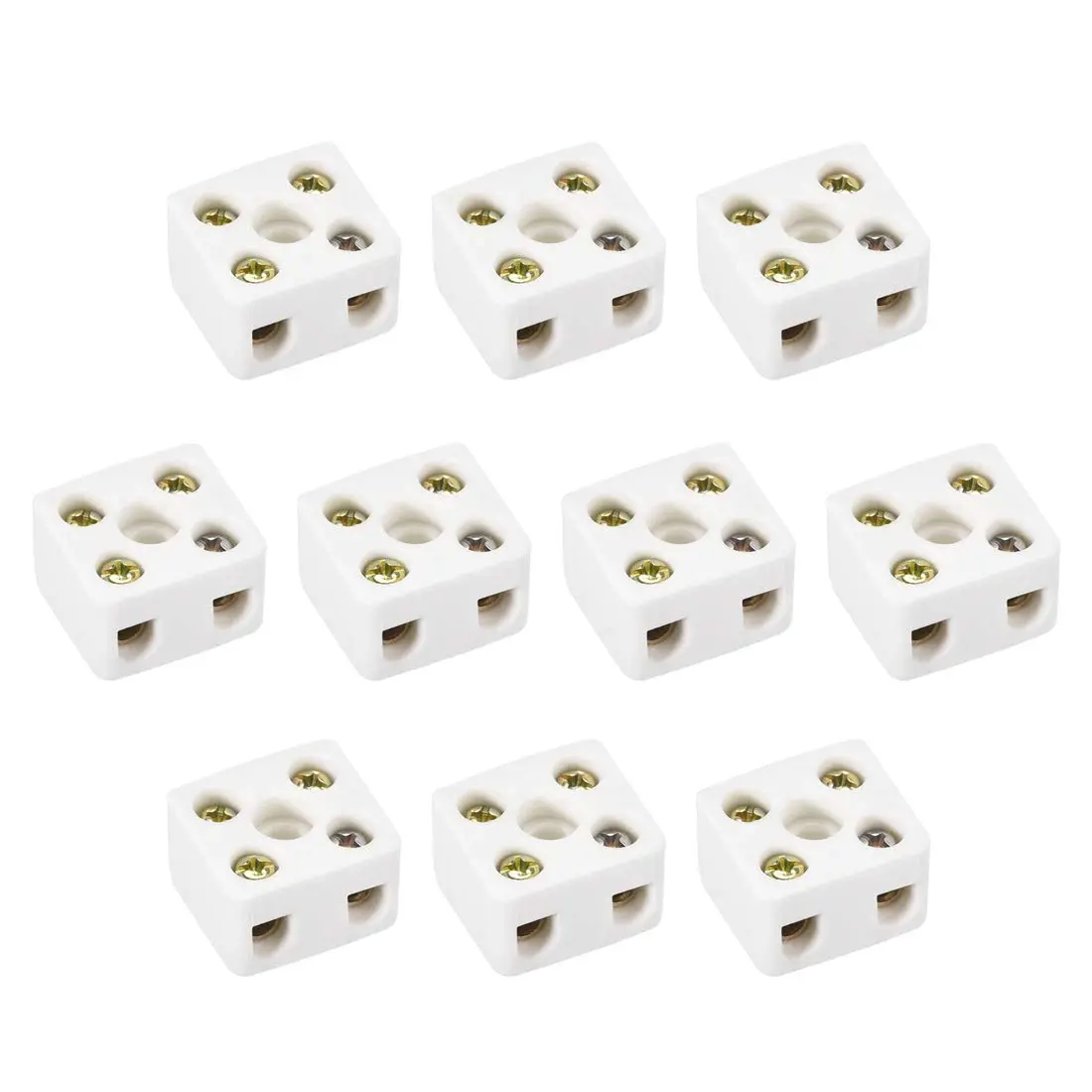 uxcell 2 Way Ceramic Terminal Block 21.5x19.5x14.2mm (10 Pcs) | High Temp Porcelain Connectors for Electrical Wire Cable - main product image