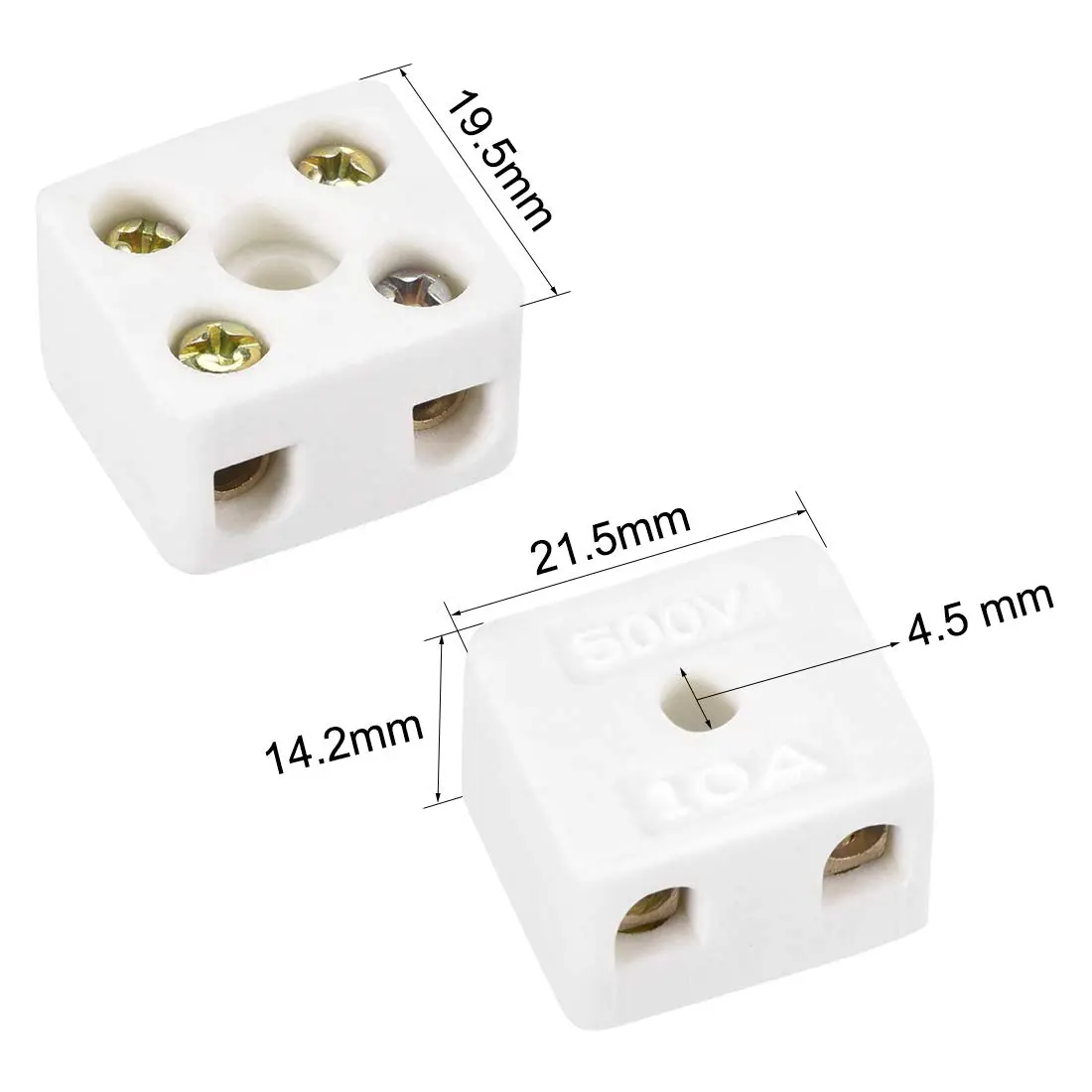 uxcell 2 Way Ceramic Terminal Block 21.5x19.5x14.2mm (10 Pcs) | High Temp Porcelain Connectors for Electrical Wire Cable - view 2