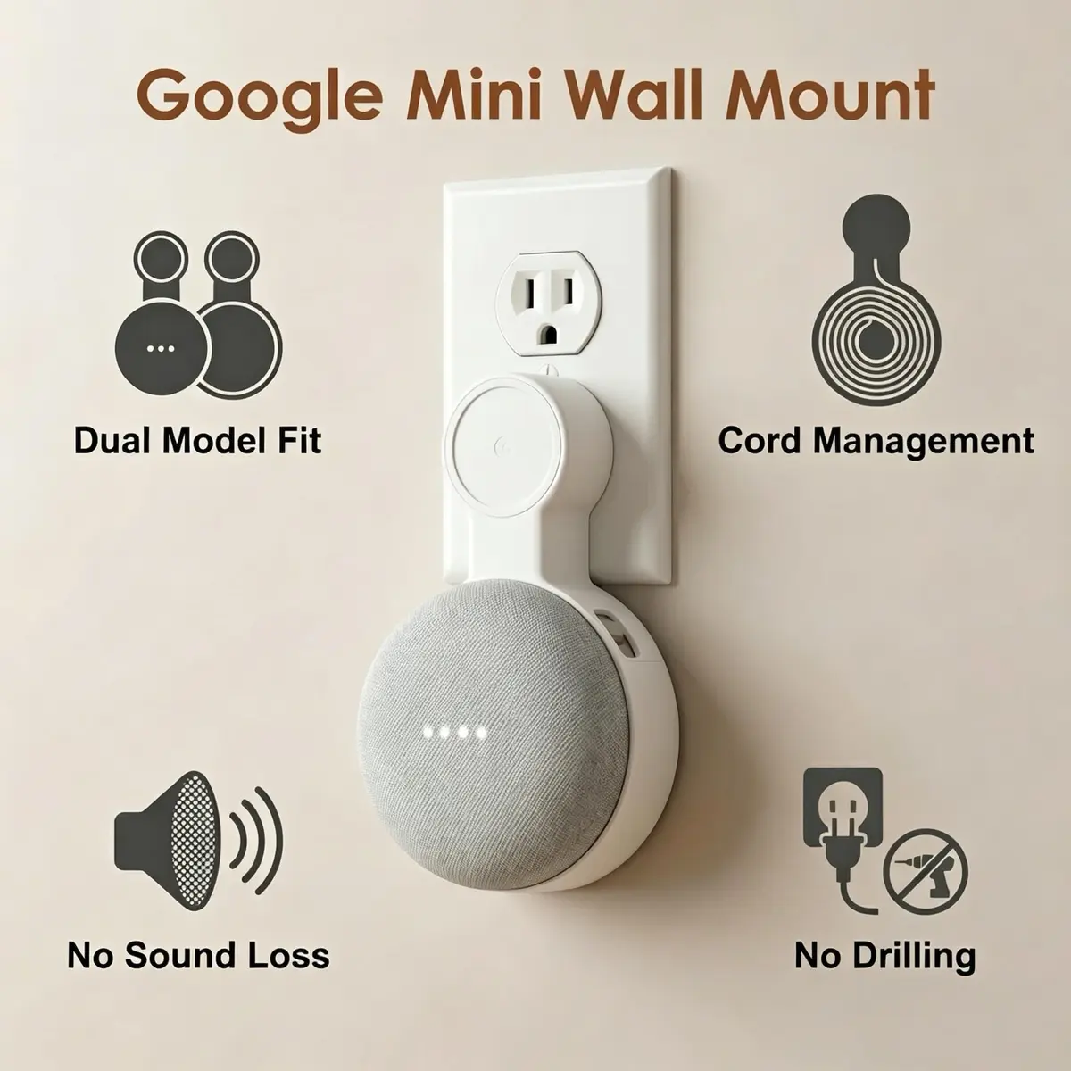AMORTEK Wall Mount for Google Nest Mini & Home Mini, 2-Pack | Cord Management & Outlet Holder - view 5