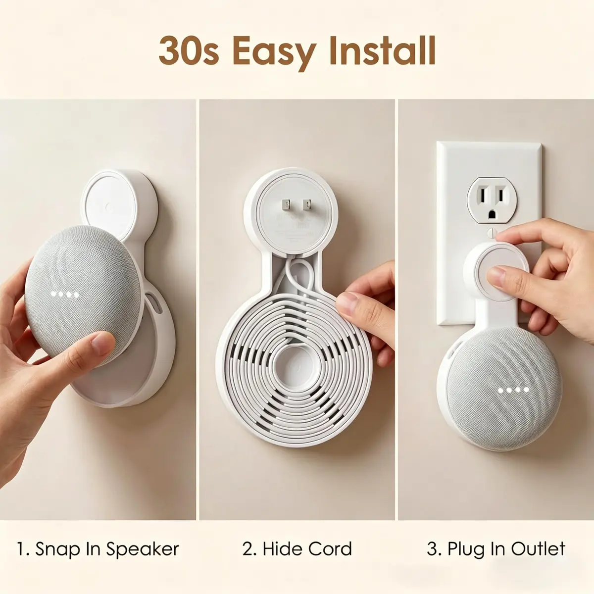 AMORTEK Wall Mount for Google Nest Mini & Home Mini, 2-Pack | Cord Management & Outlet Holder - view 4