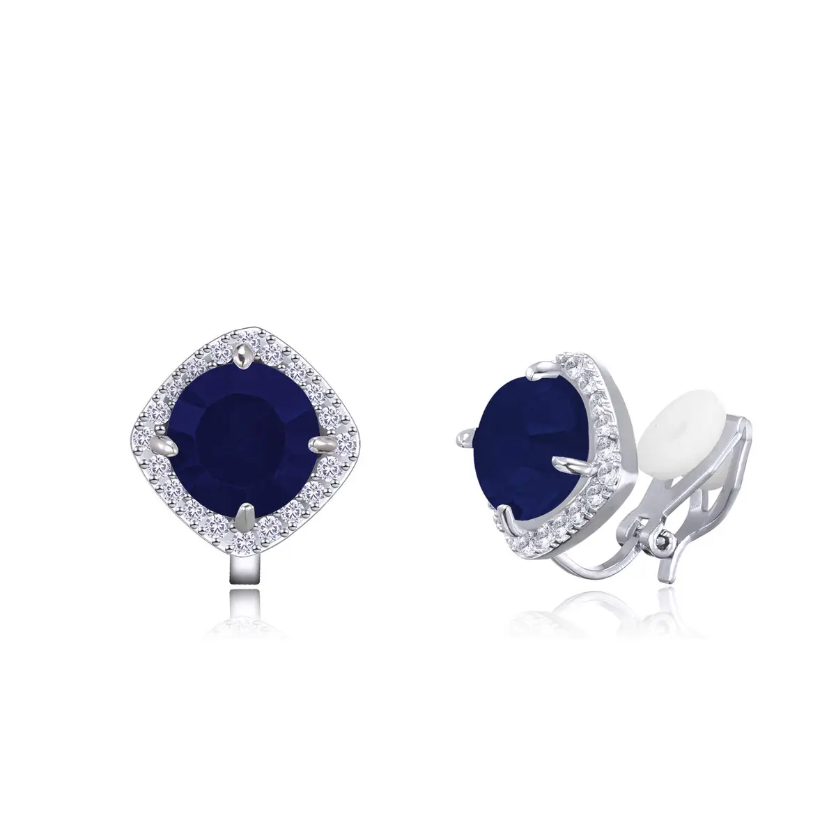 YOQUCOL Dark Blue Cubic Zirconia Clip-On Earrings for Women | Non Pierced Square Design - main product image