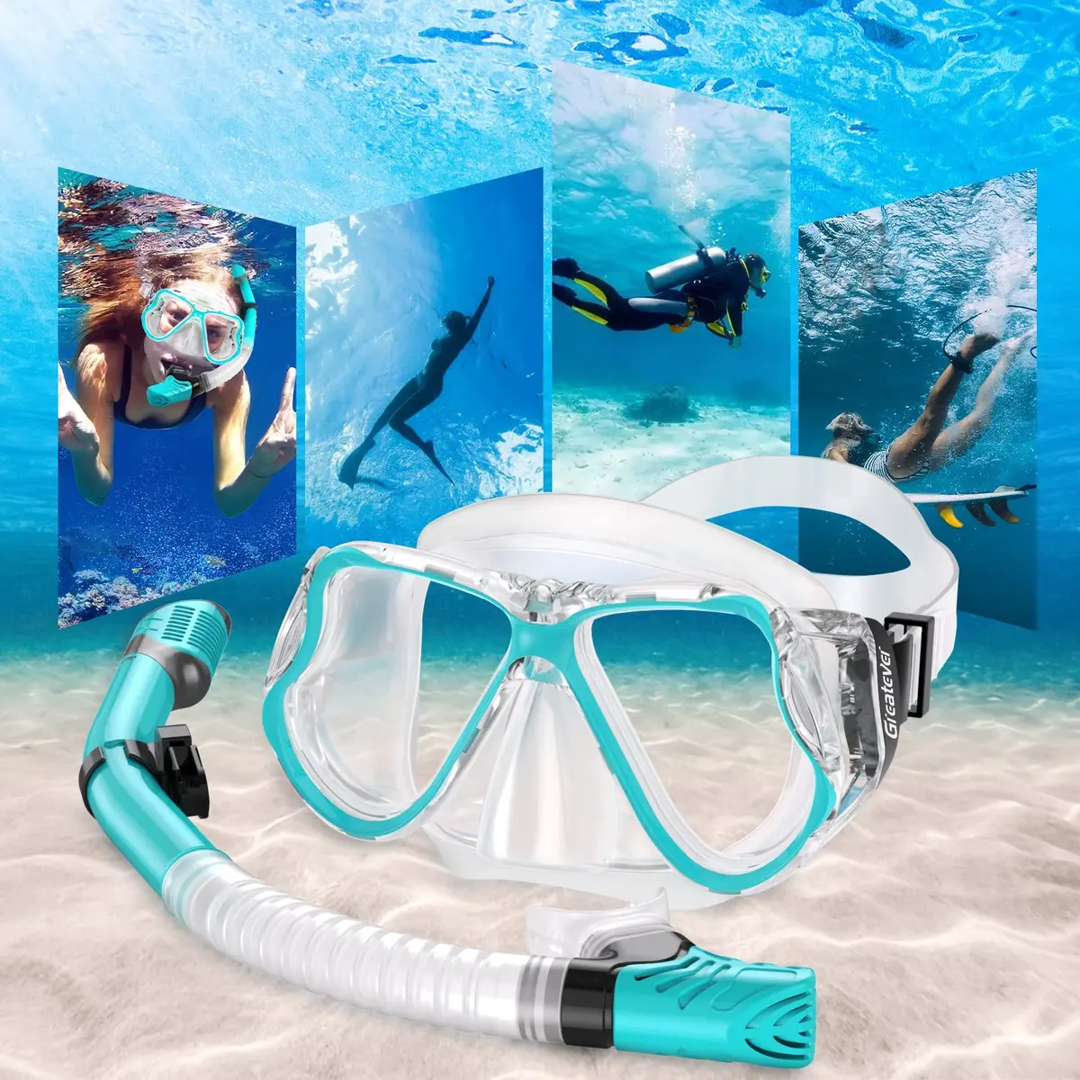 Greatever Snorkeling Gear for Adults Kids | Anti-Fog Dry Snorkel Mask Set with Panoramic View - view 7