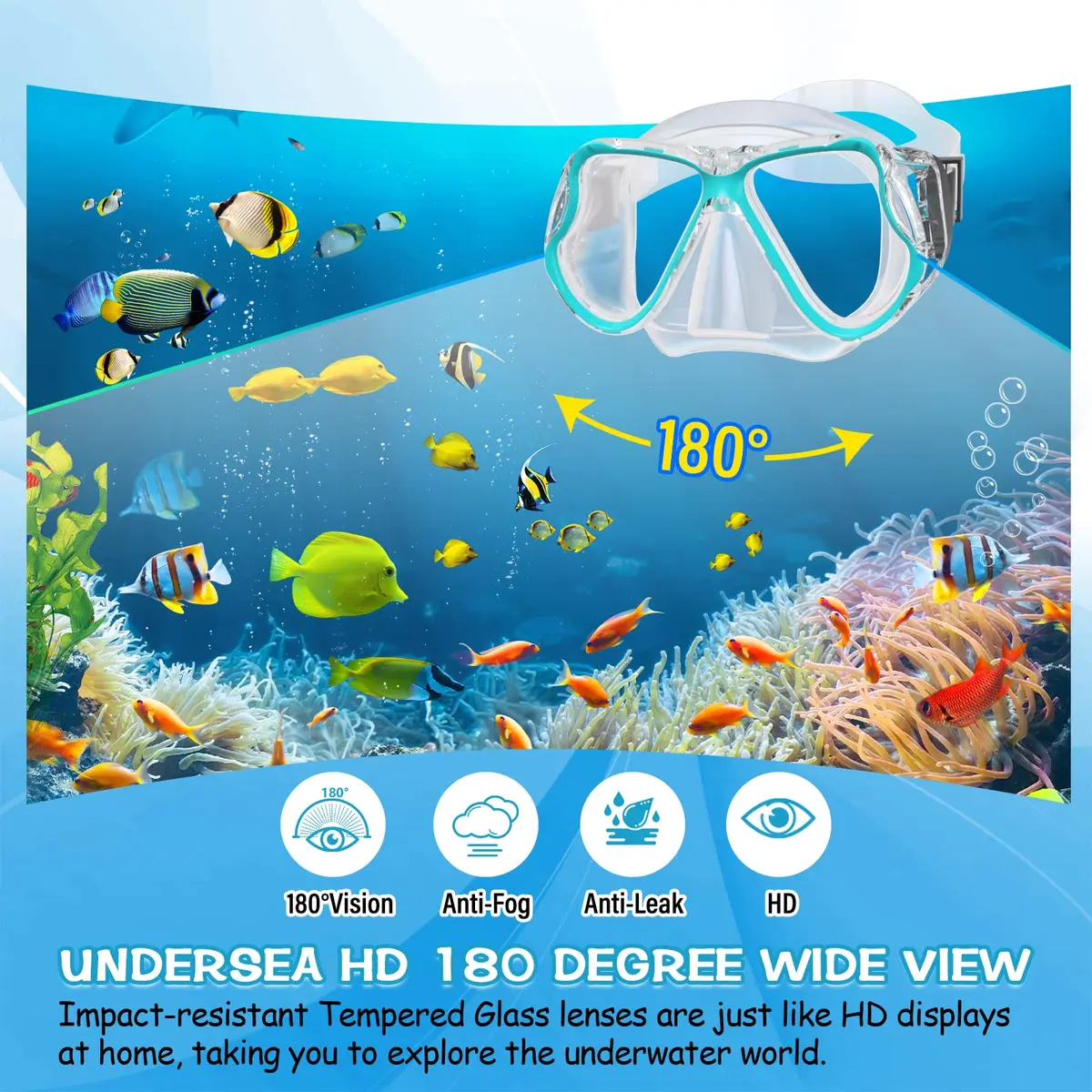 Greatever Snorkeling Gear for Adults Kids | Anti-Fog Dry Snorkel Mask Set with Panoramic View - view 2