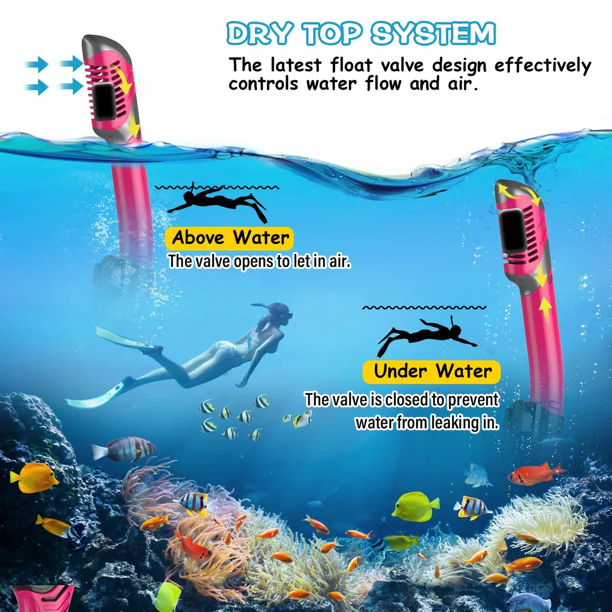 Greatever Snorkeling Gear for Adults Kids | Dry Snorkel Mask Set Anti-Fog with Panoramic View - view 4