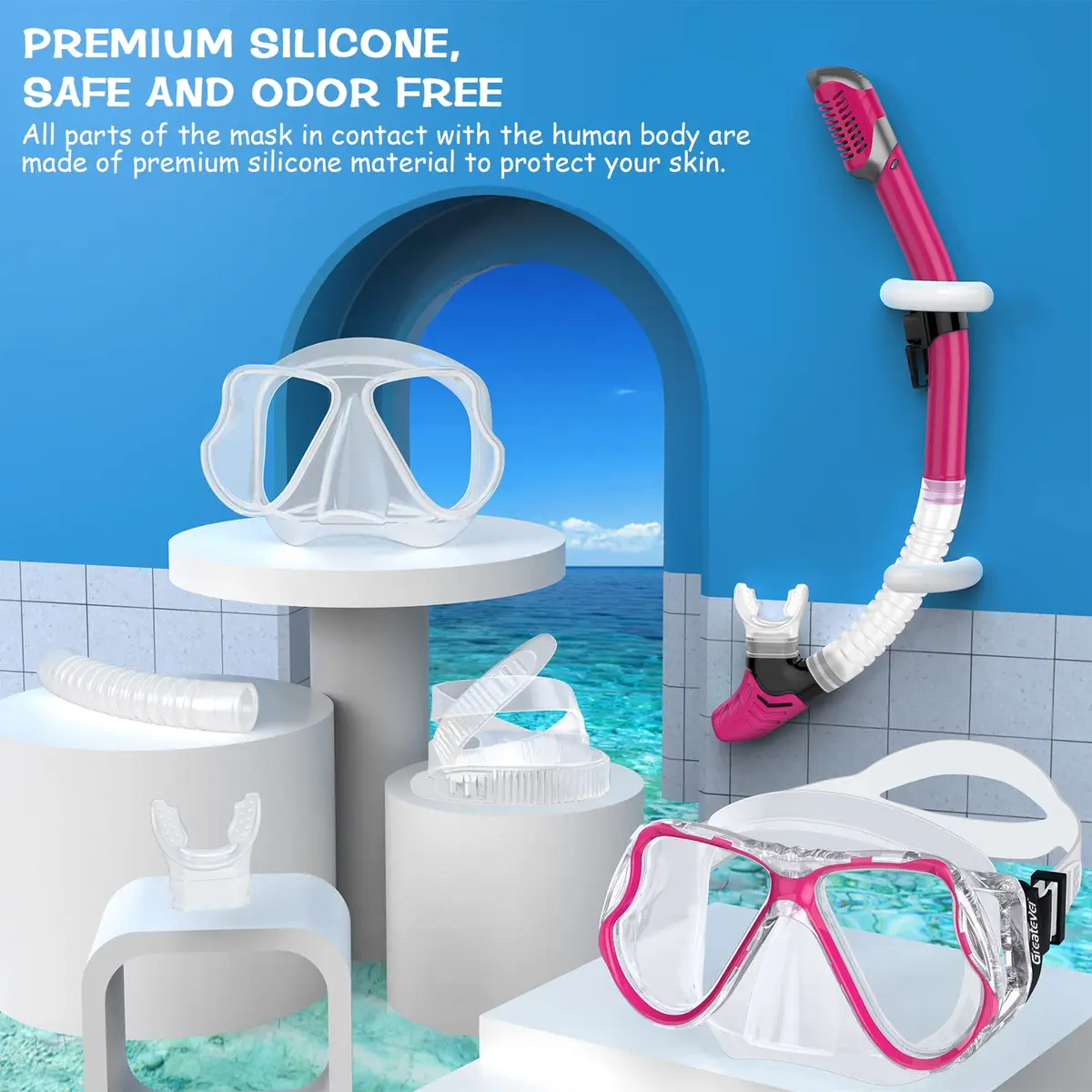 Greatever Snorkeling Gear for Adults Kids | Dry Snorkel Mask Set Anti-Fog with Panoramic View - view 6