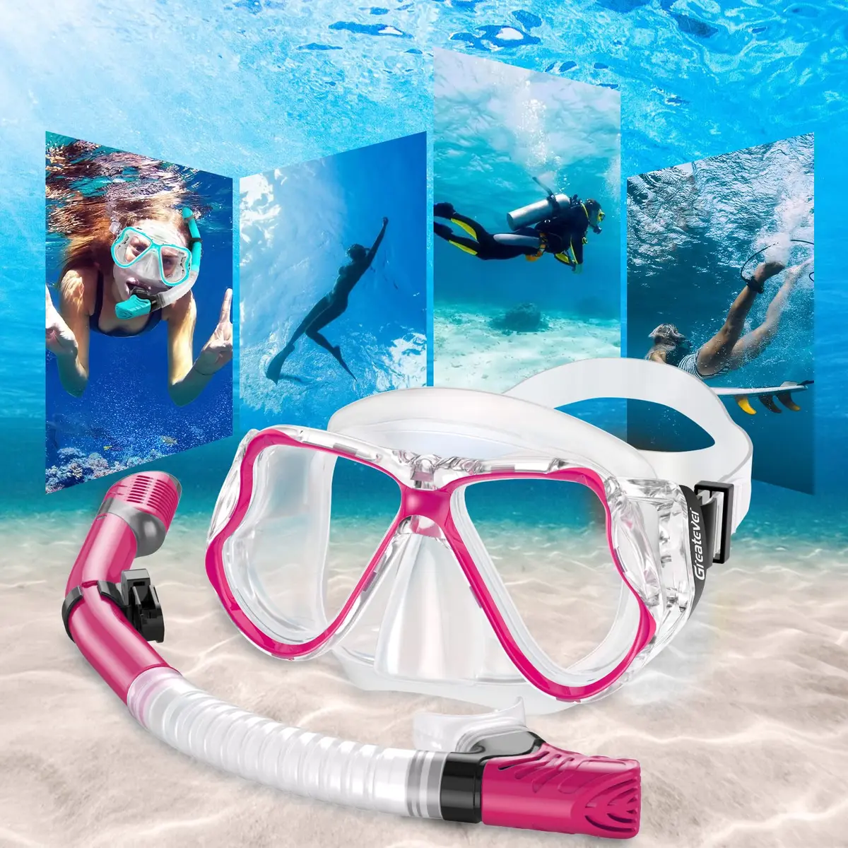 Greatever Snorkeling Gear for Adults Kids | Dry Snorkel Mask Set Anti-Fog with Panoramic View - view 7