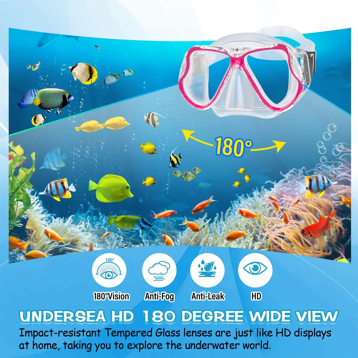 Greatever Snorkeling Gear for Adults Kids | Dry Snorkel Mask Set Anti-Fog with Panoramic View - view 2