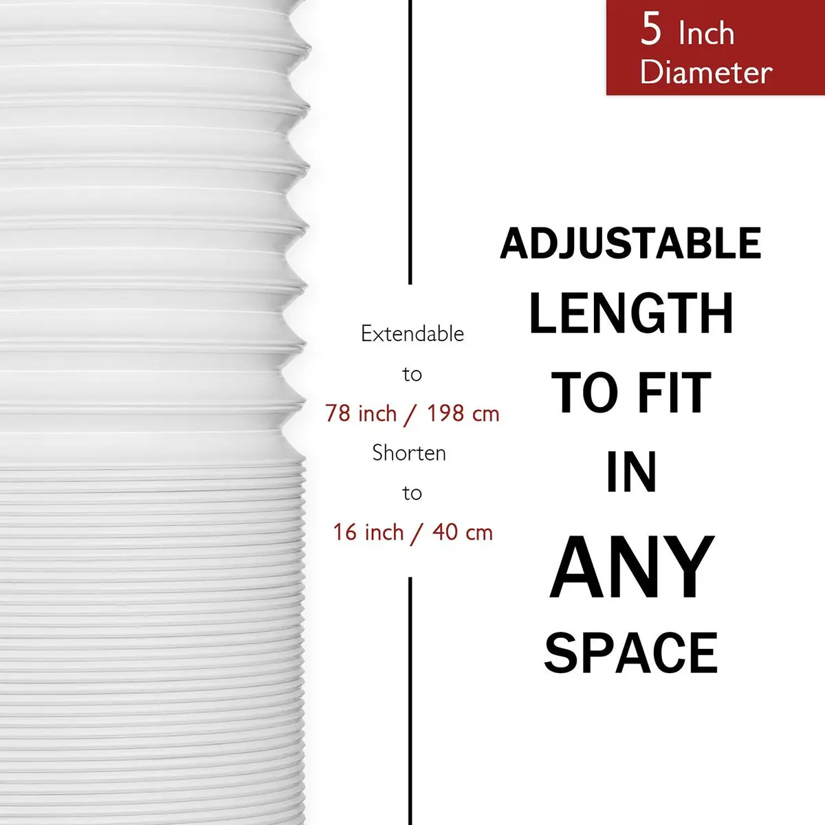 TURBRO Portable Air Conditioner Exhaust Hose 5 Inch Diameter 78 Inch Length White | Expandable & Universal Fit - view 7