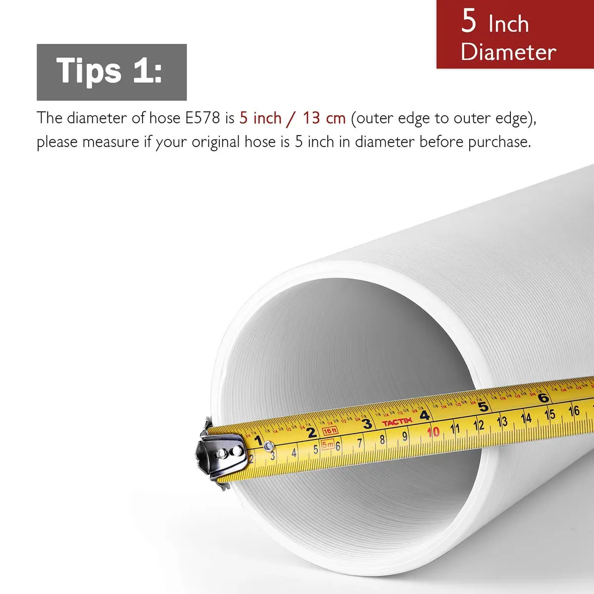 TURBRO Portable Air Conditioner Exhaust Hose 5 Inch Diameter 78 Inch Length White | Expandable & Universal Fit - view 3