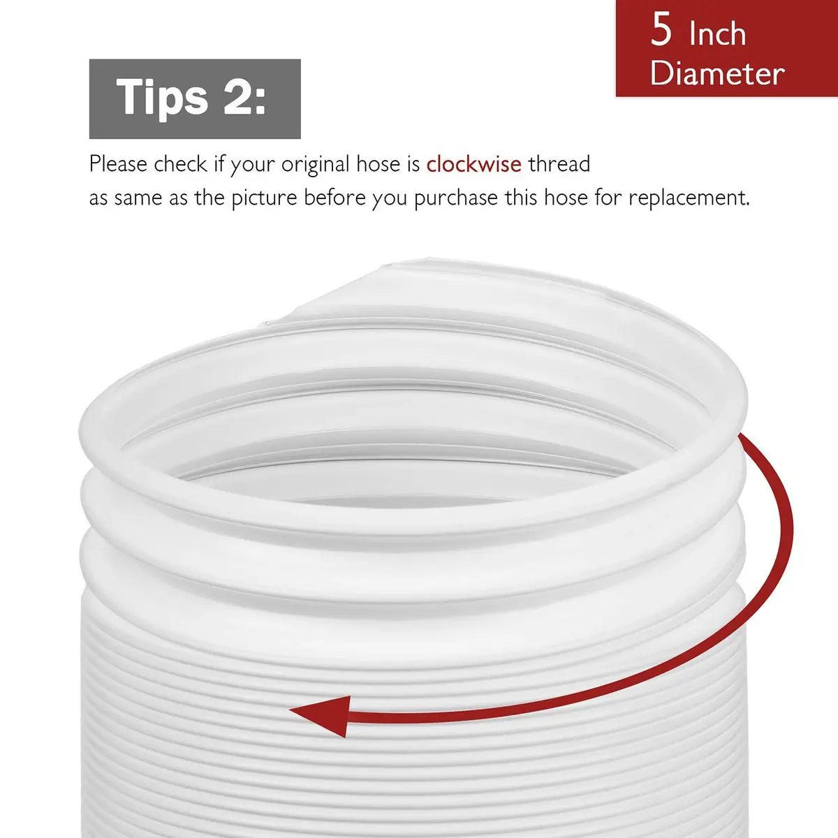 TURBRO Portable Air Conditioner Exhaust Hose 5 Inch Diameter 78 Inch Length White | Expandable & Universal Fit - view 4