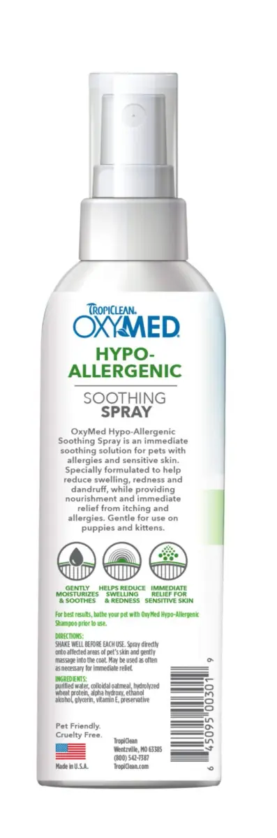 TropiClean OxyMed Hypoallergenic Itch Relief Spray for Cats & Dogs 236ml (8oz) | Gentle Relief for Sensitive Skin - view 2