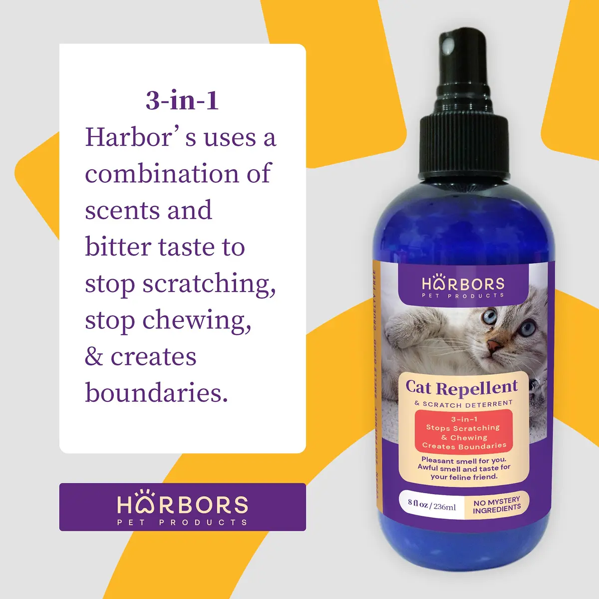 Harbor's Pet Products Cat Scratch and Chewing Deterrent Spray 236ml (8 Fl Oz) | Safe Essential Oil Formula for Furniture and Plants - view 2