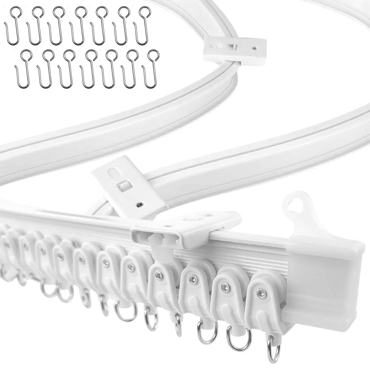 UrbanRed Flexible Ceiling Curtain Track 5m (16.4 ft) White | Bendable PVC Rail Kit for Room Dividers - main product image