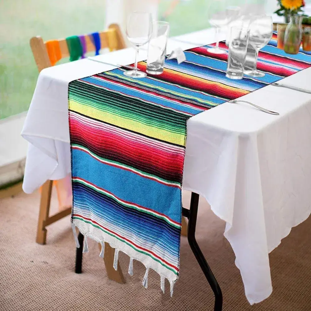 Hxezoc Mexican Serape Table Runner 53cm x 213cm (14 x 84 Inch) | Hand-Woven Cotton for Festive Decor - view 6