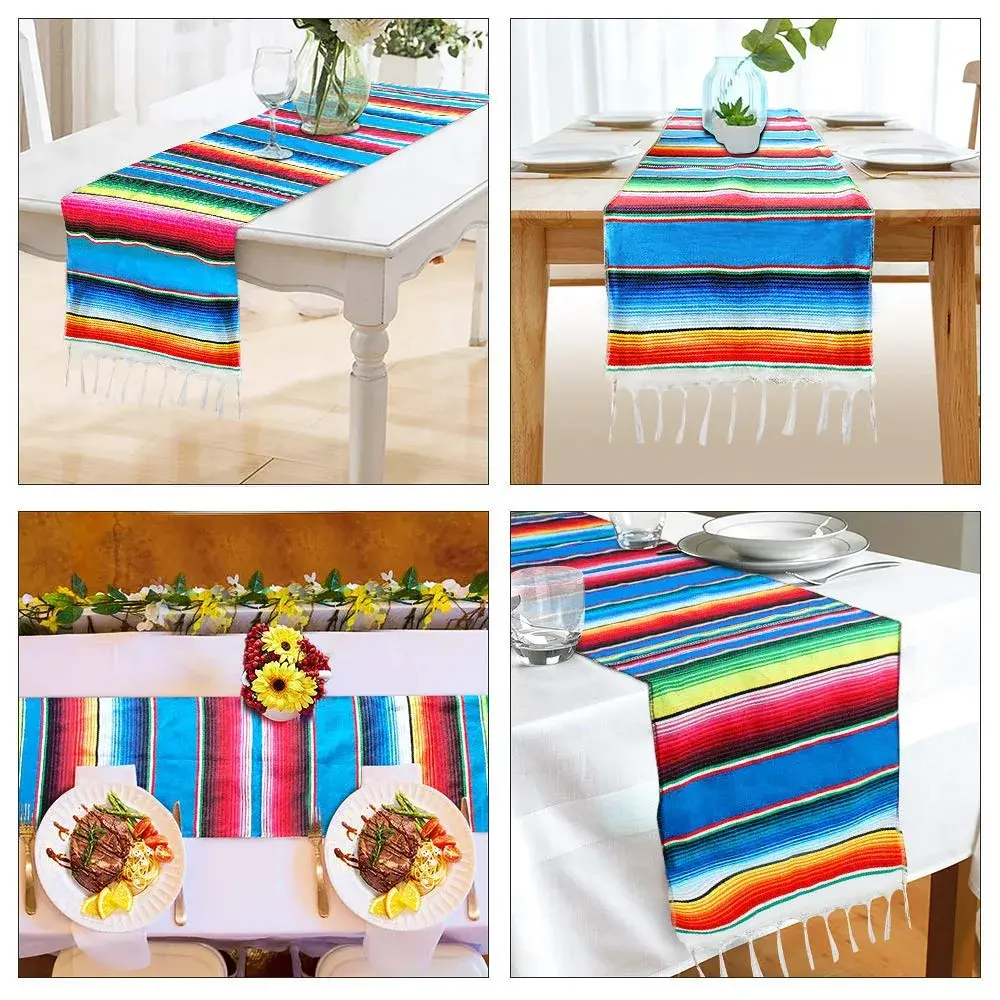 Hxezoc Mexican Serape Table Runner 53cm x 213cm (14 x 84 Inch) | Hand-Woven Cotton for Festive Decor - view 3
