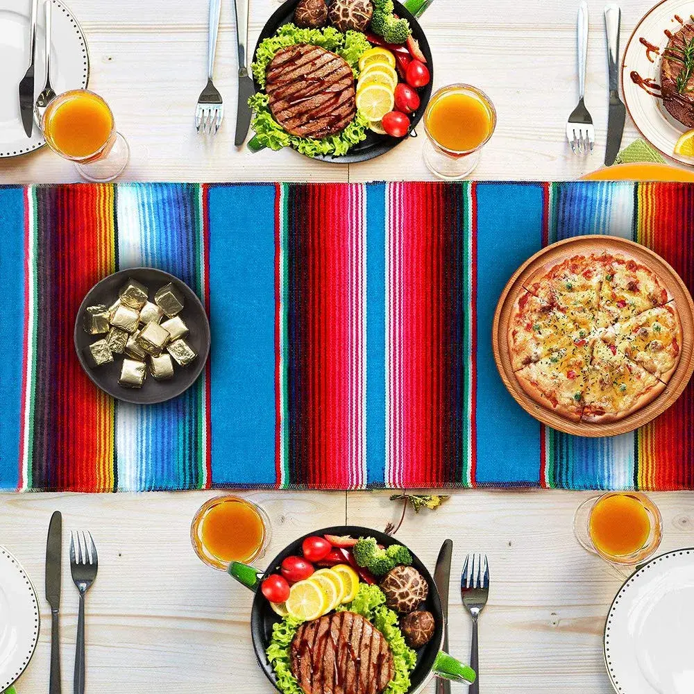 Hxezoc Mexican Serape Table Runner 53cm x 213cm (14 x 84 Inch) | Hand-Woven Cotton for Festive Decor - view 4