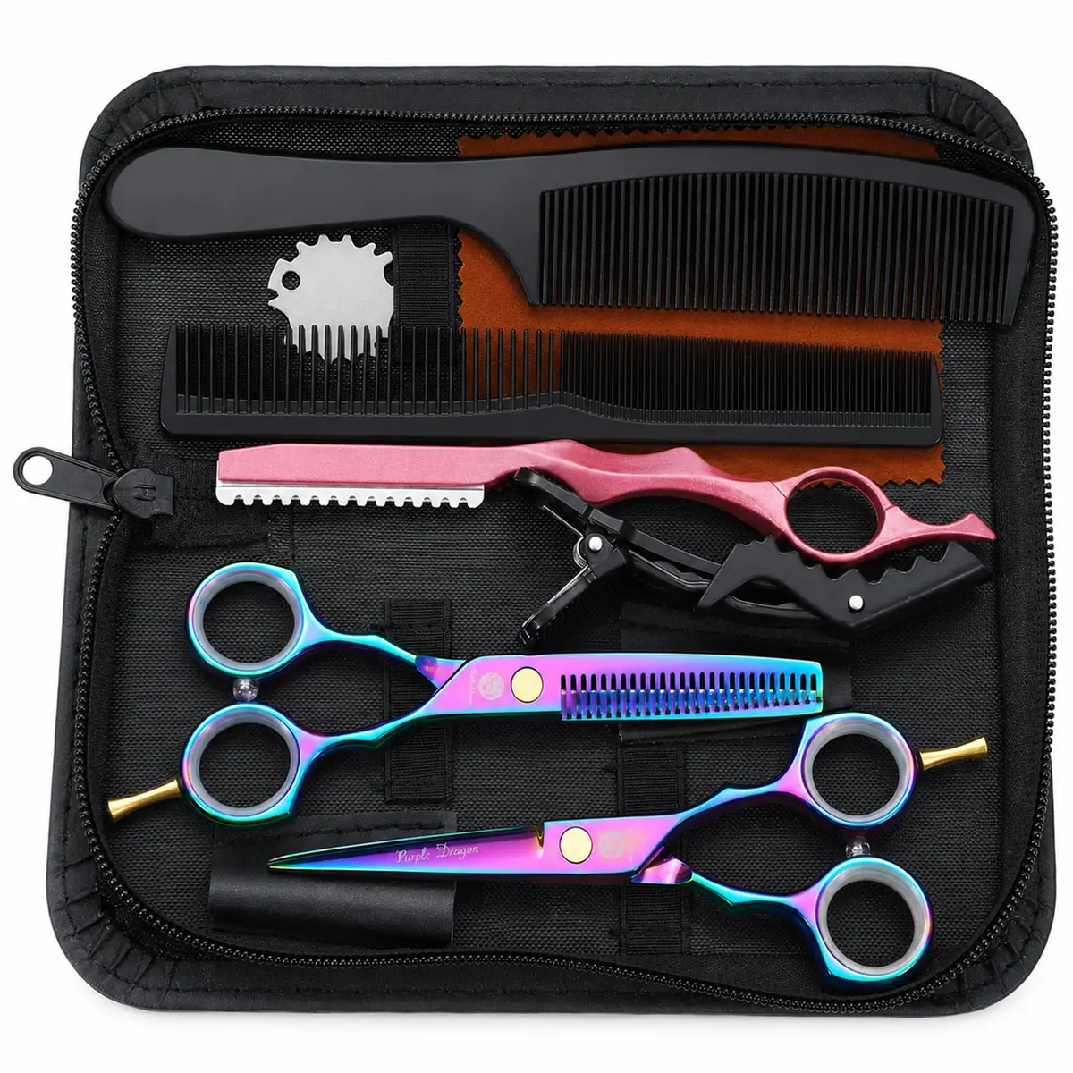 Purple Dragon 5.5 inch Hair Cutting Scissors Set with Razor | Titanium Blades for Professional & DIY Use - main product image
