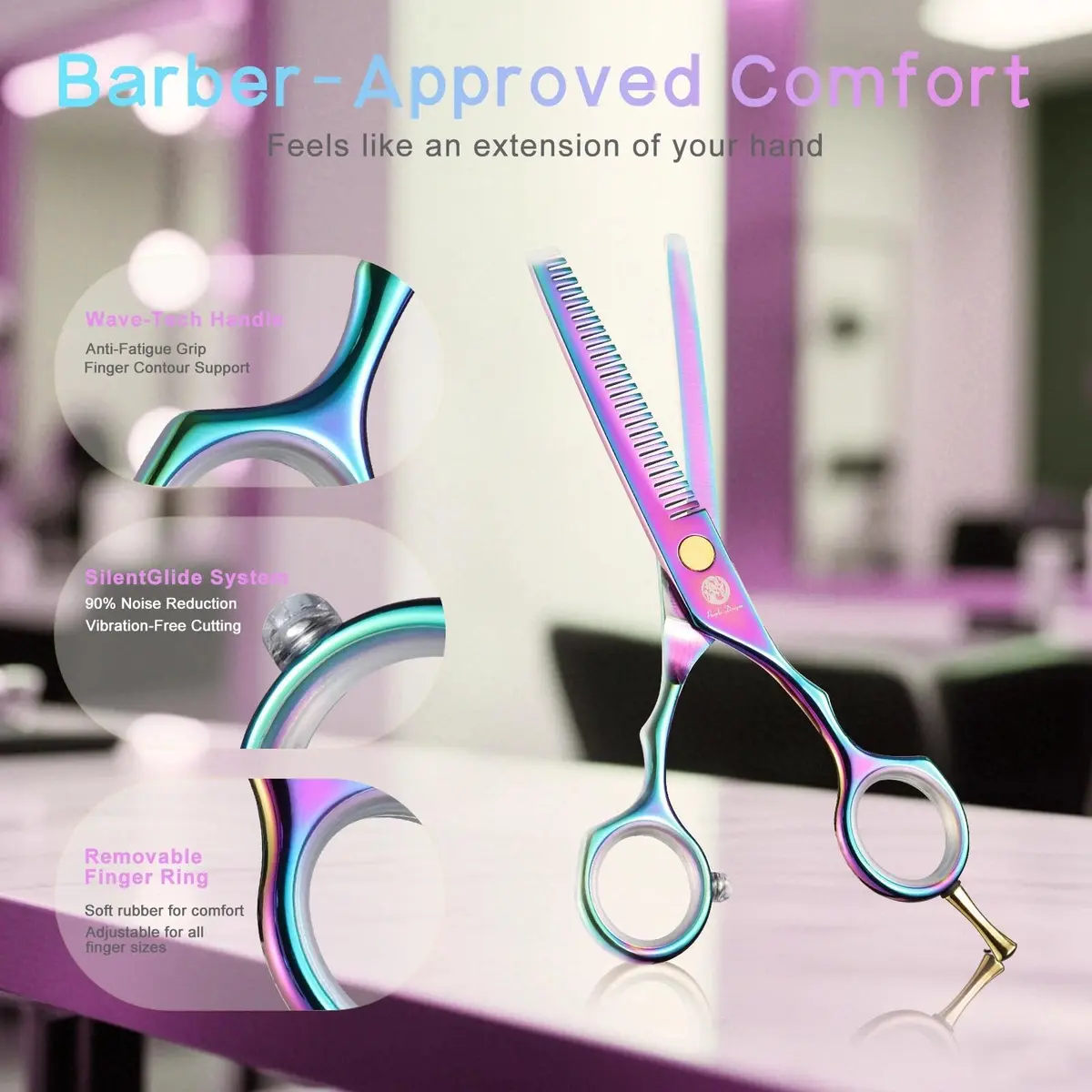 Purple Dragon 5.5 inch Hair Cutting Scissors Set with Razor | Titanium Blades for Professional & DIY Use - view 6