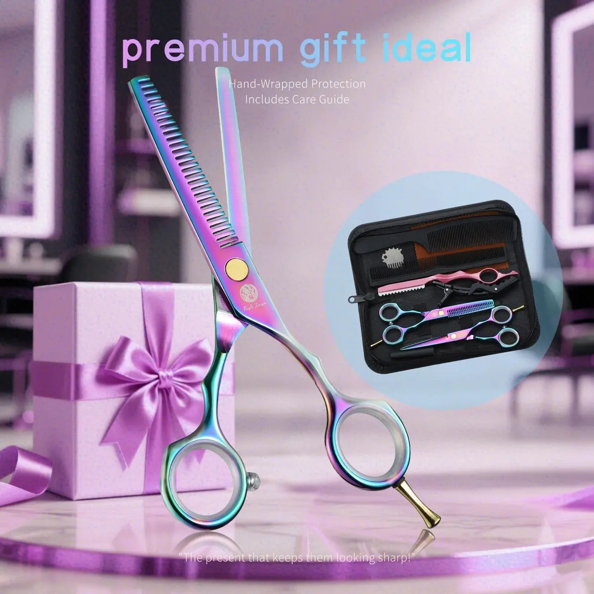 Purple Dragon 5.5 inch Hair Cutting Scissors Set with Razor | Titanium Blades for Professional & DIY Use - view 7
