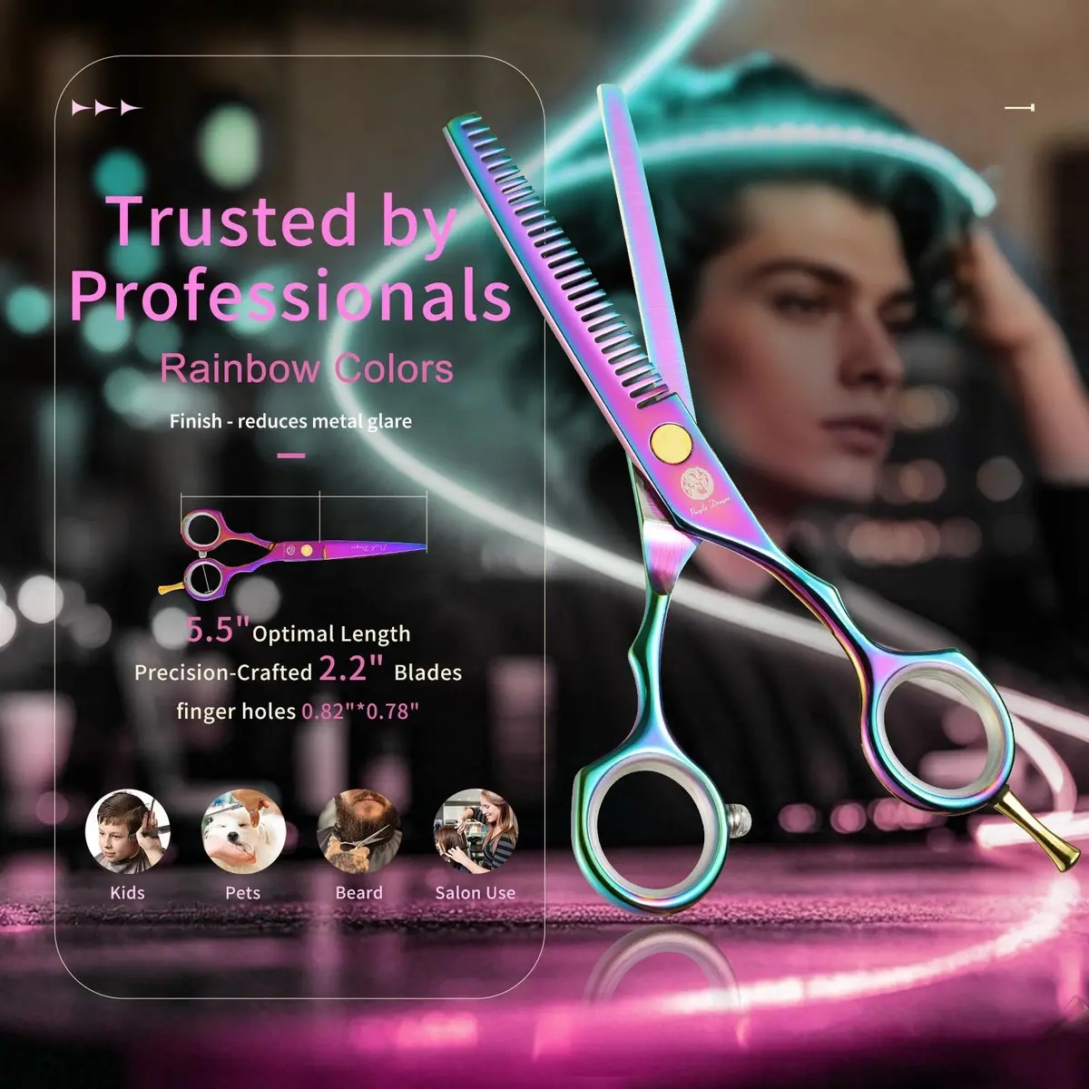 Purple Dragon 5.5 inch Hair Cutting Scissors Set with Razor | Titanium Blades for Professional & DIY Use - view 2