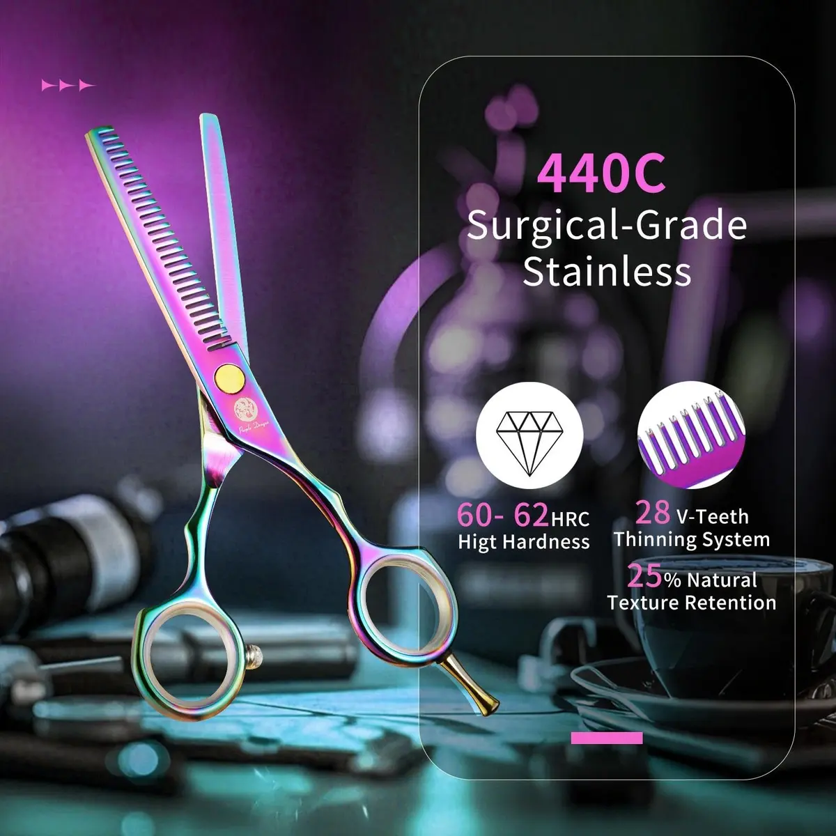 Purple Dragon 5.5 inch Hair Cutting Scissors Set with Razor | Titanium Blades for Professional & DIY Use - view 3