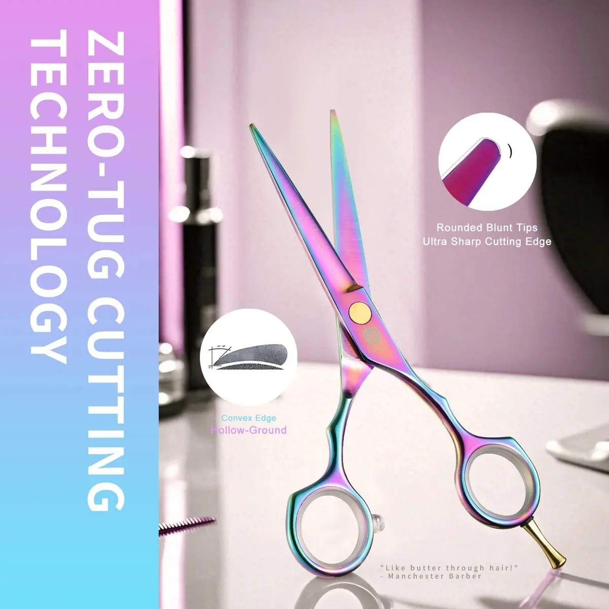 Purple Dragon 5.5 inch Hair Cutting Scissors Set with Razor | Titanium Blades for Professional & DIY Use - view 4