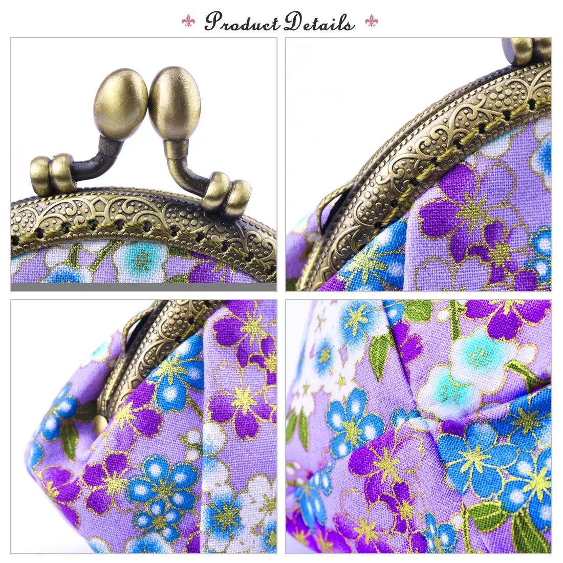 Oyachic Coin Purse, Floral Change Purse, Vintage Coin Pouch, Small Wallet with Kiss Lock Clasp for Women, Girls | Compact & Durable Canvas Design - view 6