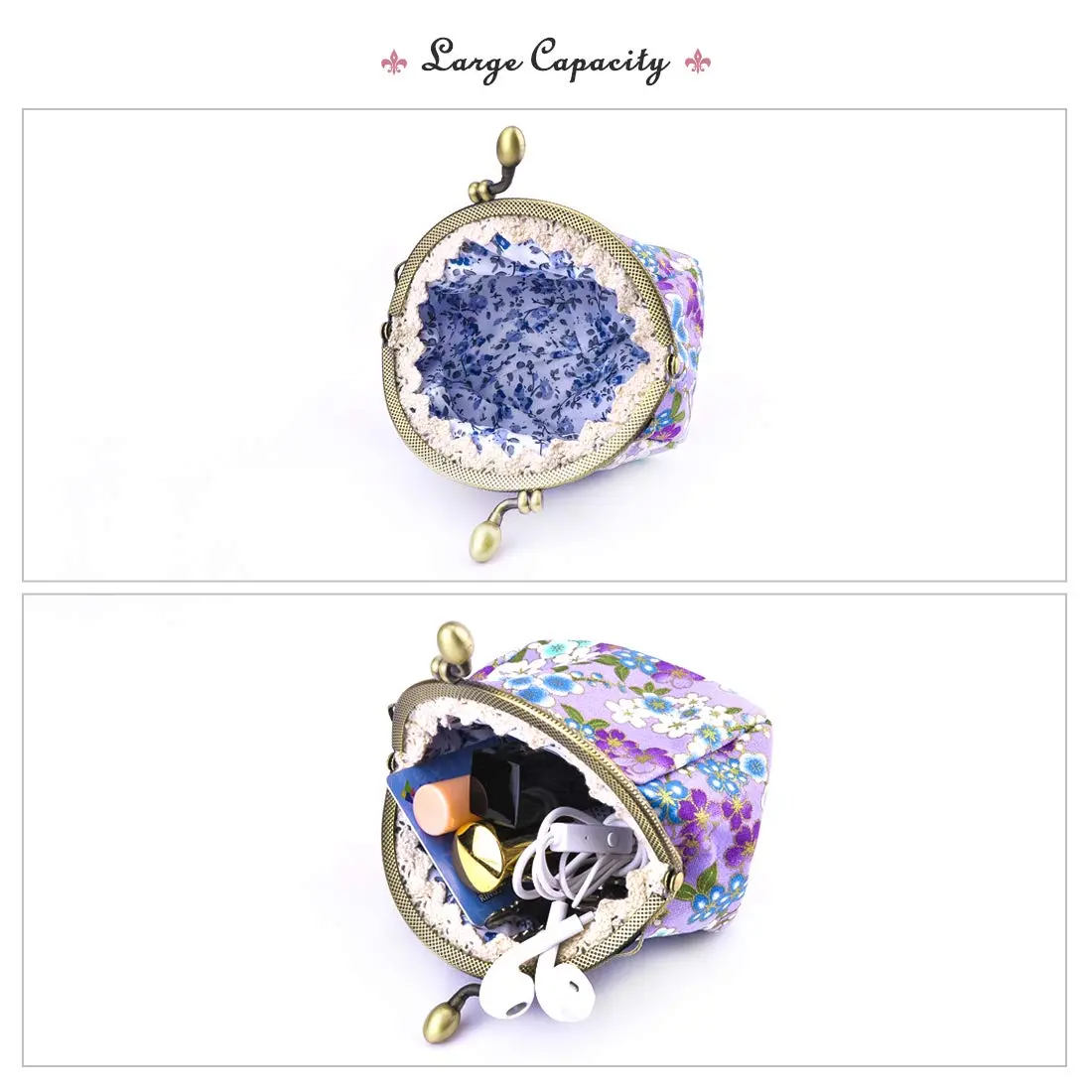 Oyachic Coin Purse, Floral Change Purse, Vintage Coin Pouch, Small Wallet with Kiss Lock Clasp for Women, Girls | Compact & Durable Canvas Design - view 2