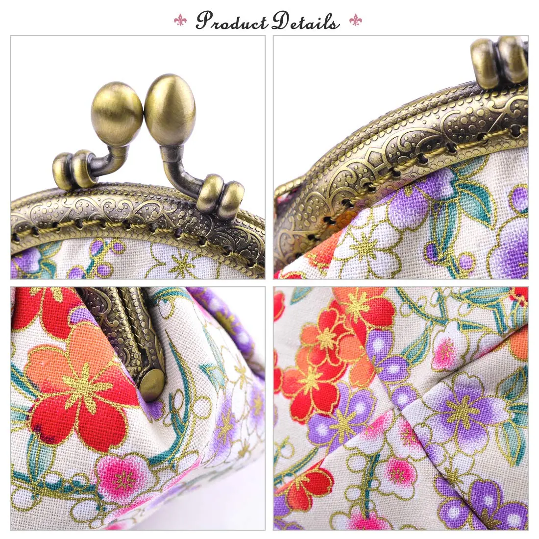 Oyachic Floral Coin Purse Canvas Wallet with Clasp | Vintage Small Coin Pouch for Women & Girls - view 4