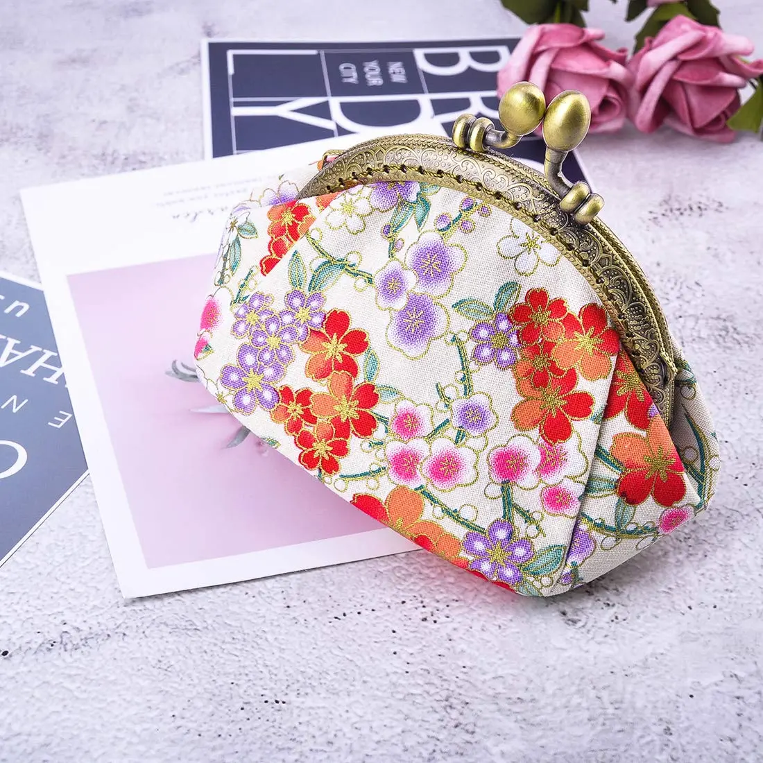 Oyachic Floral Coin Purse Canvas Wallet with Clasp | Vintage Small Coin Pouch for Women & Girls - view 2