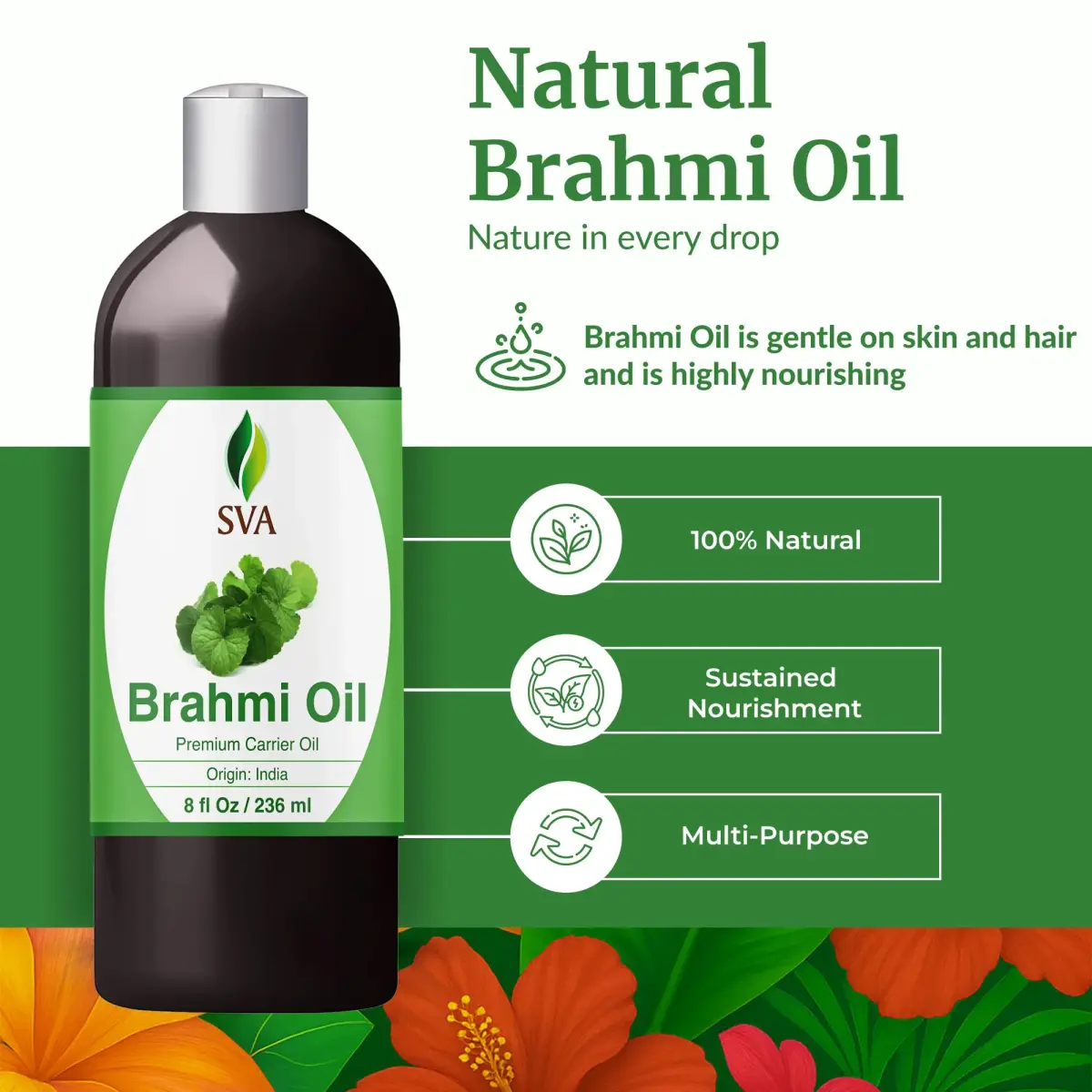 SVA ORGANICS Brahmi Carrier Oil 8 Fl Oz (236 ml) - Pure & Natural - view 2
