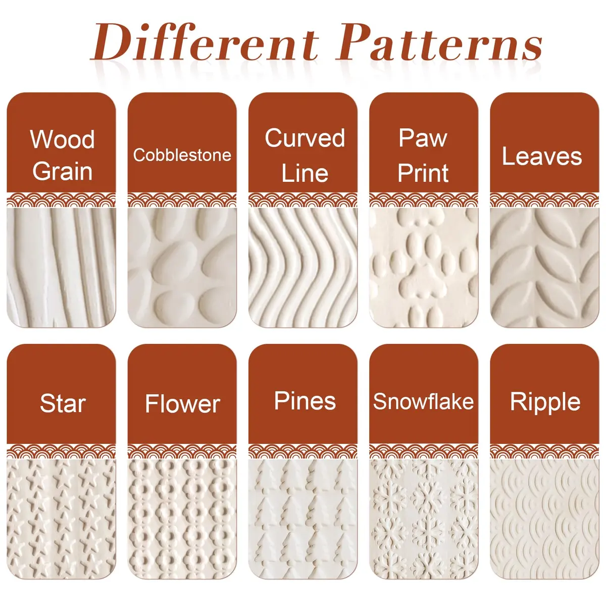 Lzttyee Wooden Handle Pottery Tools Set of 10 | Clay Texture Rollers for Ceramics & Sculpting - view 3