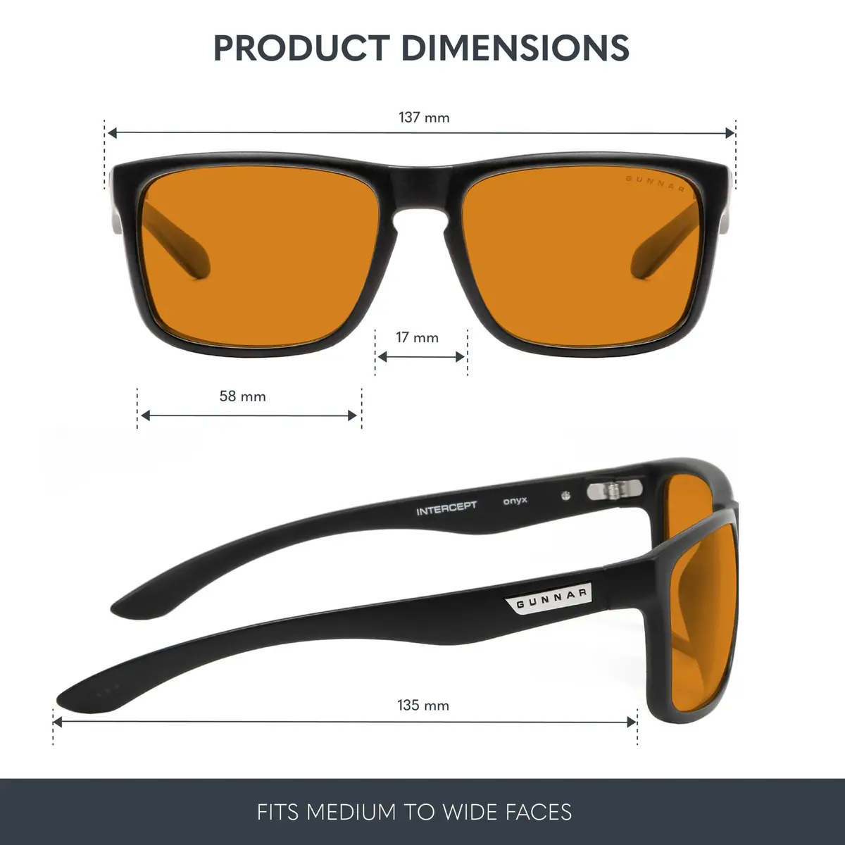 GUNNAR Intercept Onyx Amber Max Gaming Glasses 58mm (2.28in) Lens Width | Blue Light Blocking for Eye Relief - view 7