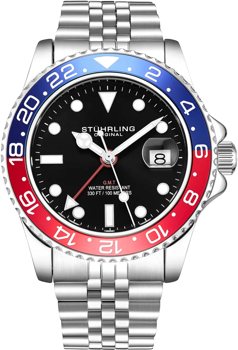 Stuhrling Original Men's Stainless Steel Jubilee Bracelet GMT Watch 42mm | Water Resistant, Quartz - main product image