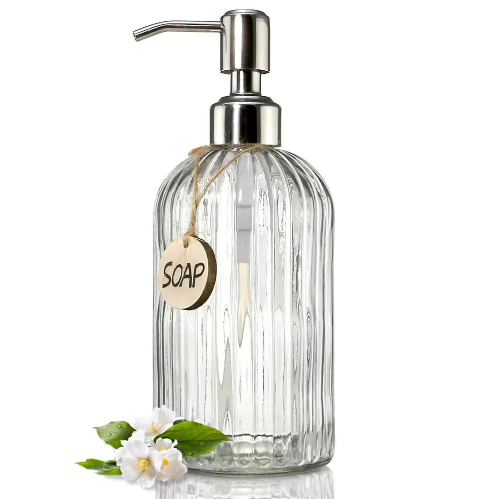 JASAI 18 Oz Clear Glass Soap Dispenser with Rust Proof Stainless Steel Pump | Elegant Bathroom & Kitchen Accessory - main product image