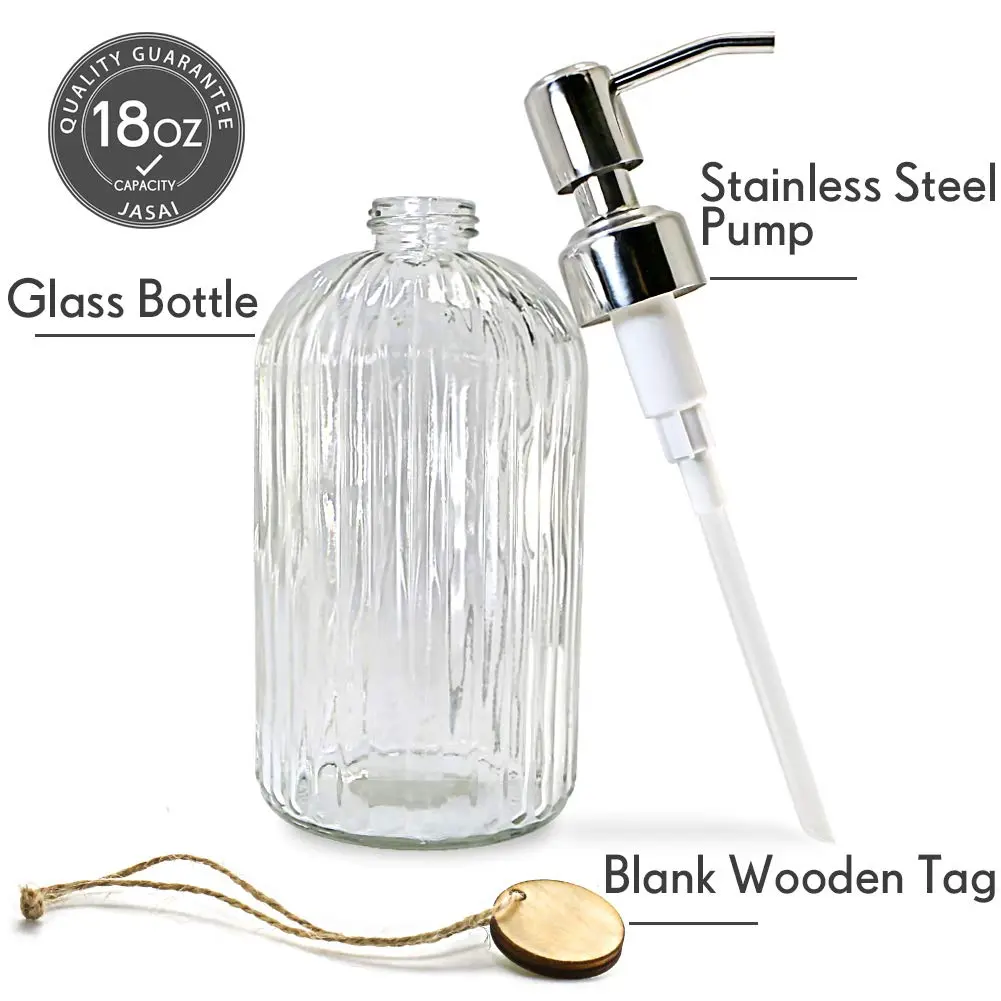 JASAI 18 Oz Clear Glass Soap Dispenser with Rust Proof Stainless Steel Pump | Elegant Bathroom & Kitchen Accessory - view 2