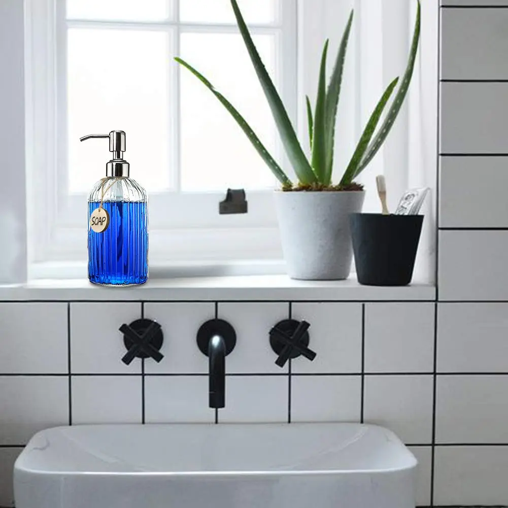JASAI 18 Oz Clear Glass Soap Dispenser with Rust Proof Stainless Steel Pump | Elegant Bathroom & Kitchen Accessory - view 4